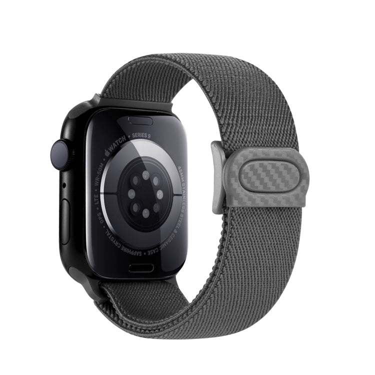 For Apple Watch 38mm Carbon Fiber Texture Snap Buckle Nylon Watch Band(Grey)