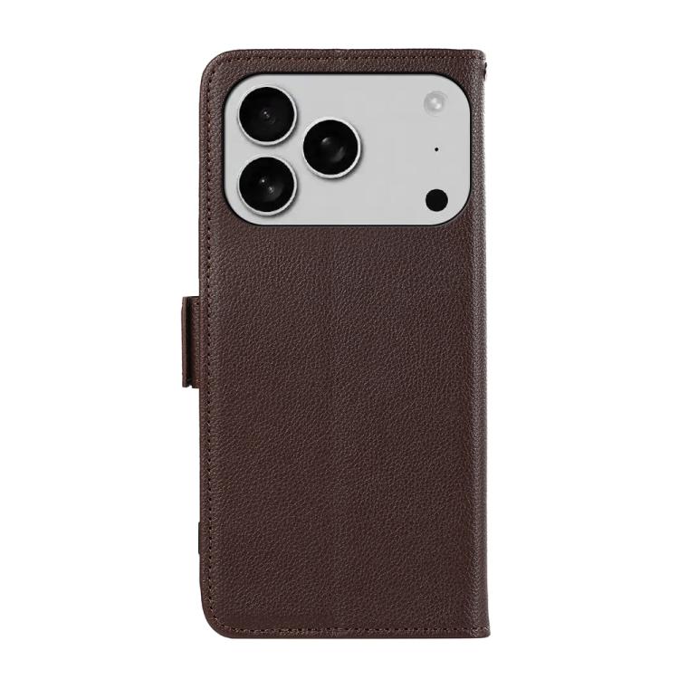 For iPhone 17 Pro ABEEL Side-Magnetic Litchi Pattern Leather RFID Phone Case(Brown)