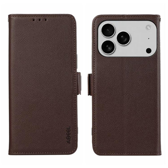 For iPhone 17 Pro Max ABEEL Side-Magnetic Litchi Pattern Leather RFID Phone Case(Brown)
