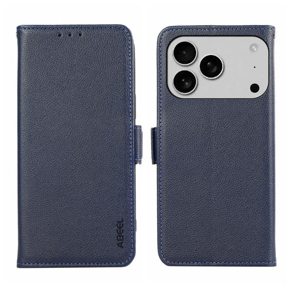 For iPhone 17 Pro Max ABEEL Side-Magnetic Litchi Pattern Leather RFID Phone Case(Blue)