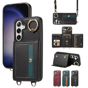 For Samsung Galaxy S24 5G Crossbodys Wallet Bag Ring Holder Leather Phone Case(Black)