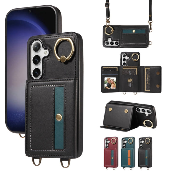 For Samsung Galaxy S24 5G Crossbodys Wallet Bag Ring Holder Leather Phone Case(Black)