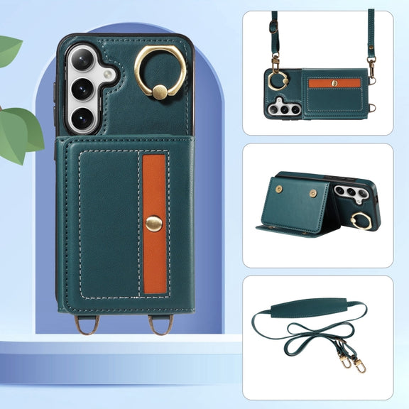For Samsung Galaxy S24+ 5G Crossbodys Wallet Bag Ring Holder Leather Phone Case(Green)