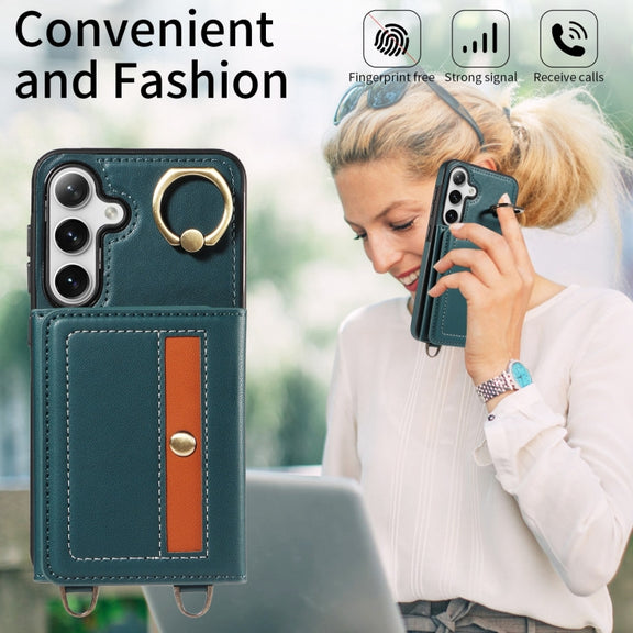 For Samsung Galaxy S24+ 5G Crossbodys Wallet Bag Ring Holder Leather Phone Case(Green)