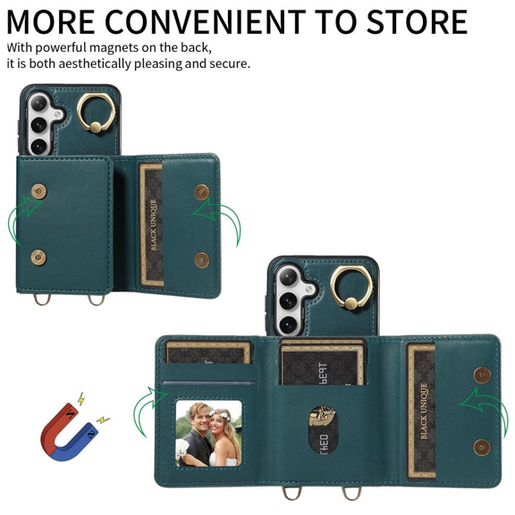 For Samsung Galaxy S24+ 5G Crossbodys Wallet Bag Ring Holder Leather Phone Case(Green)
