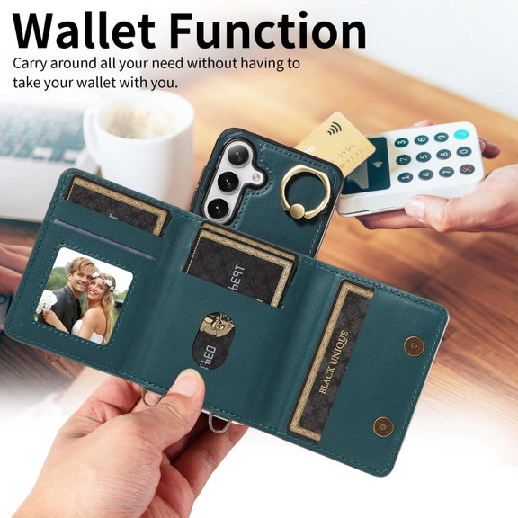 For Samsung Galaxy S24+ 5G Crossbodys Wallet Bag Ring Holder Leather Phone Case(Green)