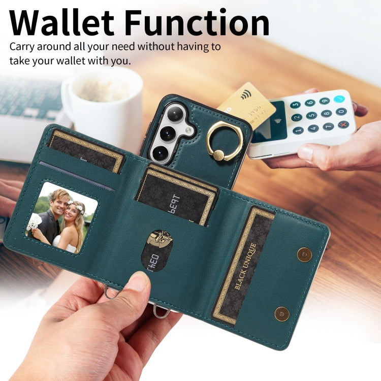 For Samsung Galaxy S24+ 5G Crossbodys Wallet Bag Ring Holder Leather Phone Case(Green)