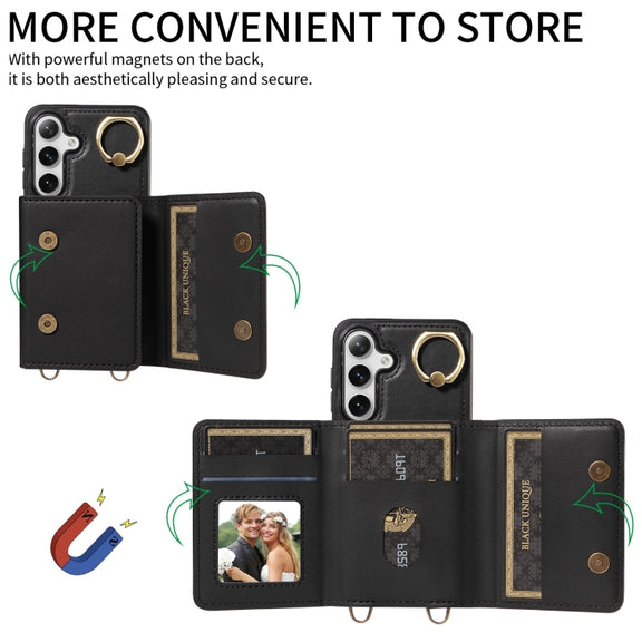 For Samsung Galaxy S24+ 5G Crossbodys Wallet Bag Ring Holder Leather Phone Case(Black)
