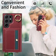 For Samsung Galaxy S24 Ultra 5G Crossbodys Wallet Bag Ring Holder Leather Phone Case(Red)