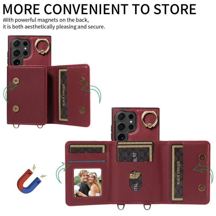 For Samsung Galaxy S24 Ultra 5G Crossbodys Wallet Bag Ring Holder Leather Phone Case(Red)