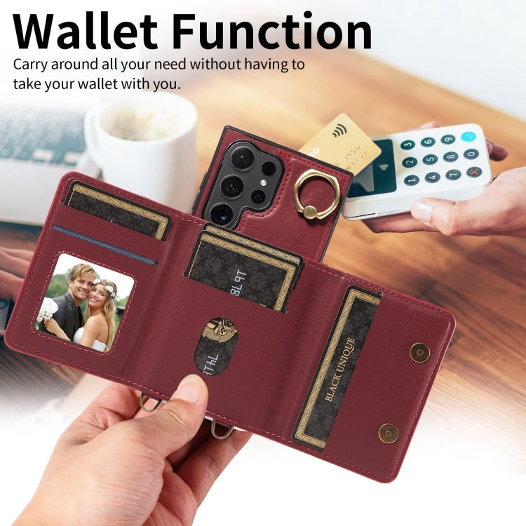 For Samsung Galaxy S24 Ultra 5G Crossbodys Wallet Bag Ring Holder Leather Phone Case(Red)