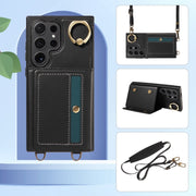 For Samsung Galaxy S24 Ultra 5G Crossbodys Wallet Bag Ring Holder Leather Phone Case(Black)