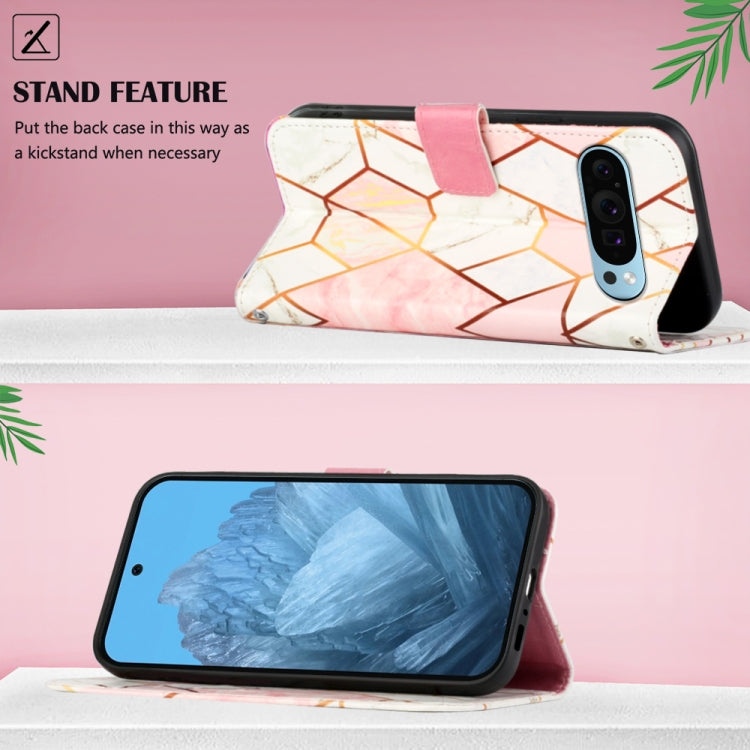 For Google Pixel 9 PT003 Marble Pattern Flip Leather Phone Case(Pink White) - Google Cases by PMC TechLife | Online Shopping South Africa | PMC TechLife | Buy Now Pay Later Mobicred