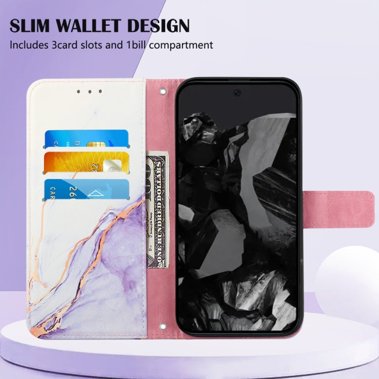 For Google Pixel 9 Pro PT003 Marble Pattern Flip Leather Phone Case(White Purple) - Google Cases by PMC TechLife | Online Shopping South Africa | PMC TechLife | Buy Now Pay Later Mobicred