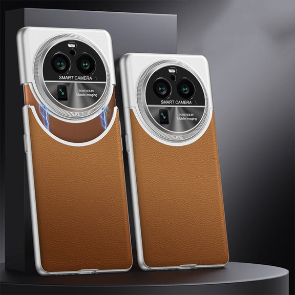 For OPPO Find X6 Pro GKK Mortise-Tenon Connection Contrast Color Leather Shockproof Phone Case(Brown)