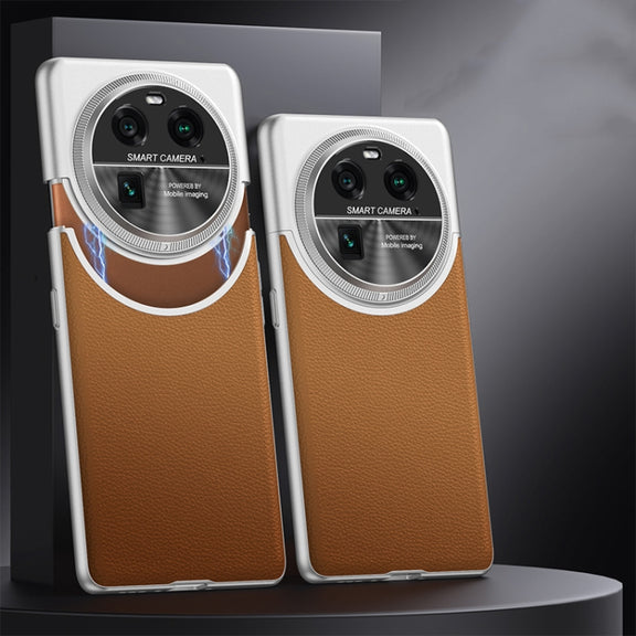 For OPPO Find X6 GKK Mortise-Tenon Connection Contrast Color Leather Shockproof Phone Case(Brown)