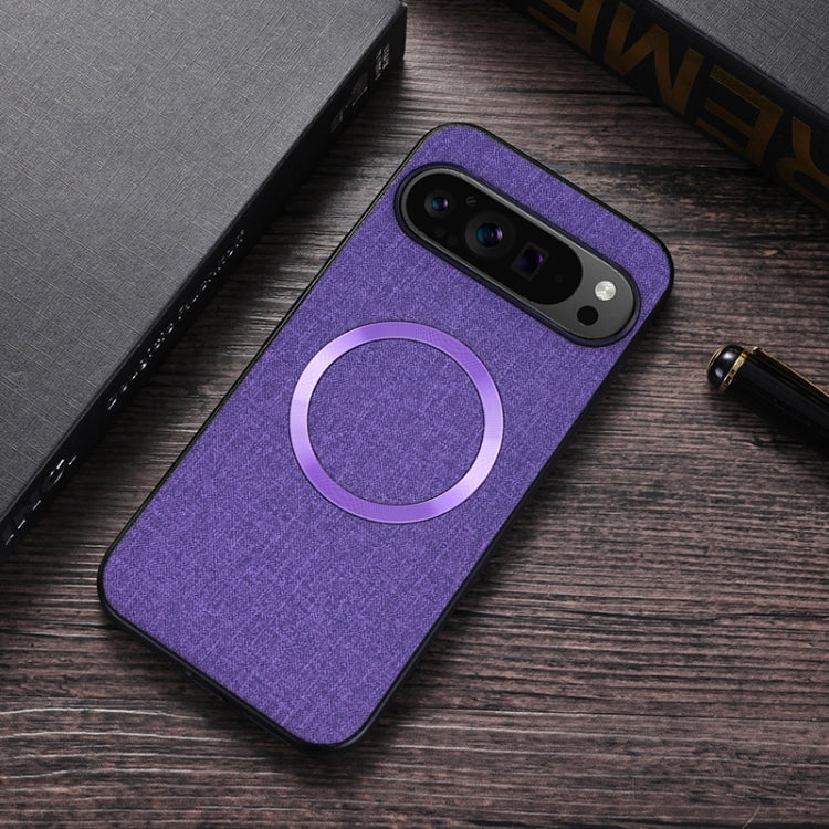 For Google Pixel 9 CD Magnetic Ring Cloth Texture PU Phone Case(Purple)