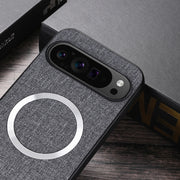 For Google Pixel 9 CD Magnetic Ring Cloth Texture PU Phone Case(Purple)
