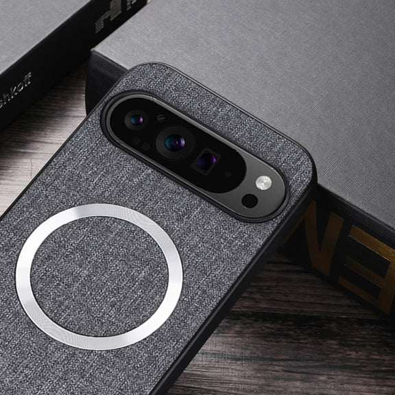 For Google Pixel 9 Pro CD Magnetic Ring Cloth Texture PU Phone Case(Grey)