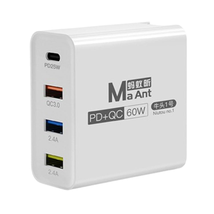 Ma-Ant 60W USB-C/Type-C+3 USB Multi-port Fast Charging Charger, Plug:EU Plug(White) - free shipping - PMC Jewellery - Order now!