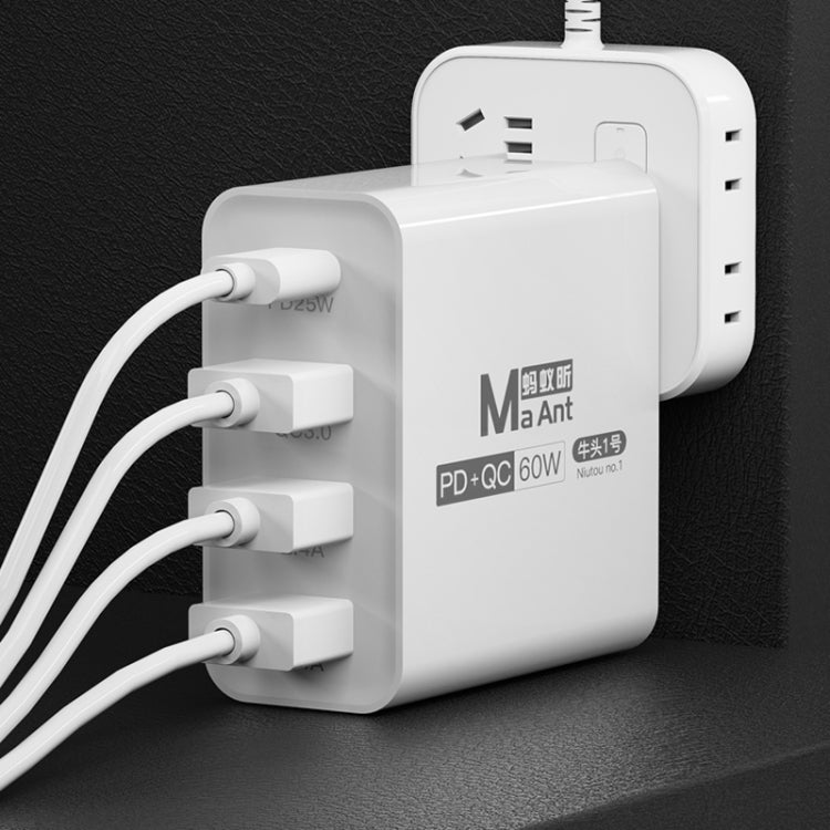 Ma-Ant 60W USB-C/Type-C+3 USB Multi-port Fast Charging Charger, Plug:US Plug(White) - free shipping - PMC Jewellery - Order now!