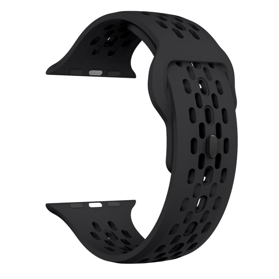 For Apple Watch Series 9 45mm Oval Holes Fluororubber Watch Band(Black)