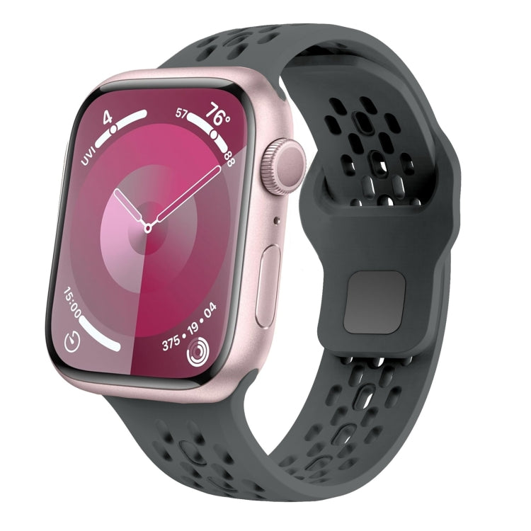 For Apple Watch Series 9 45mm Oval Holes Fluororubber Watch Band(Dark Grey) - Watch Bands by PMC TechLife | Online Shopping South Africa | PMC TechLife