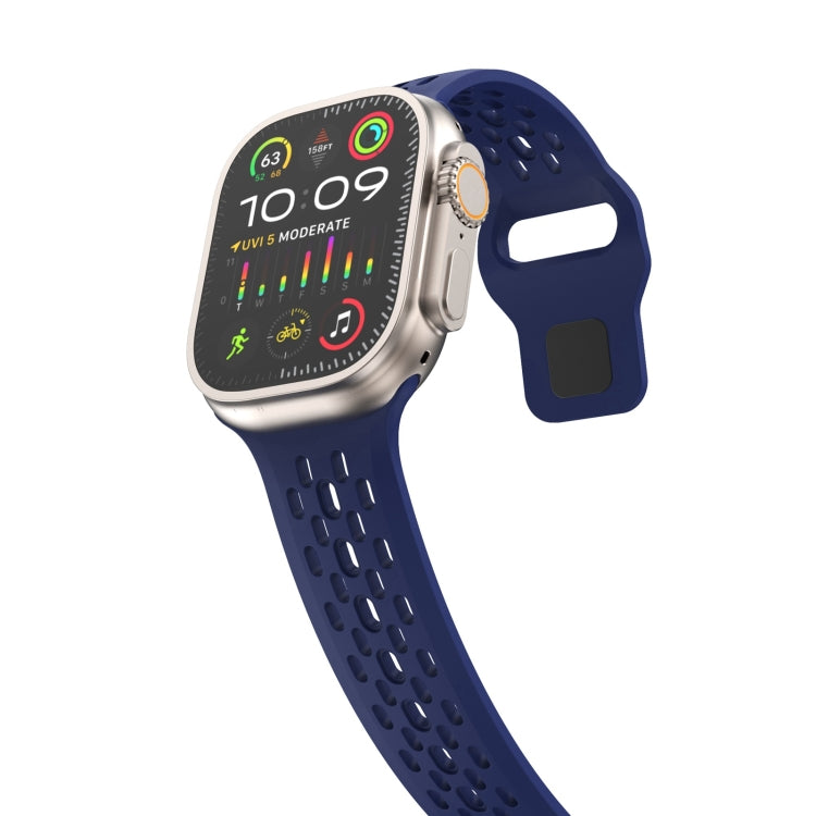 For Apple Watch Ultra 49mm Oval Holes Fluororubber Watch Band(Midnight Blue)