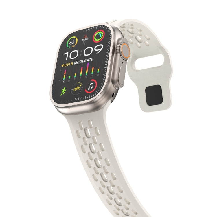 For Apple Watch Ultra 49mm Oval Holes Fluororubber Watch Band(Starlight)