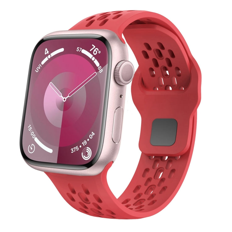 For Apple Watch SE 2022 44mm Oval Holes Fluororubber Watch Band(Red) - Watch Bands by PMC TechLife | Online Shopping South Africa | PMC TechLife