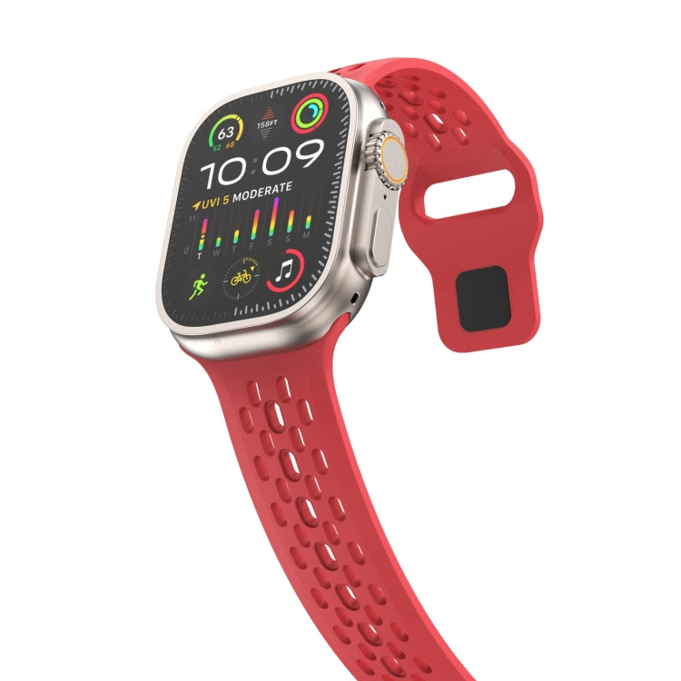 For Apple Watch SE 2022 44mm Oval Holes Fluororubber Watch Band(Red) - Watch Bands by PMC TechLife | Online Shopping South Africa | PMC TechLife