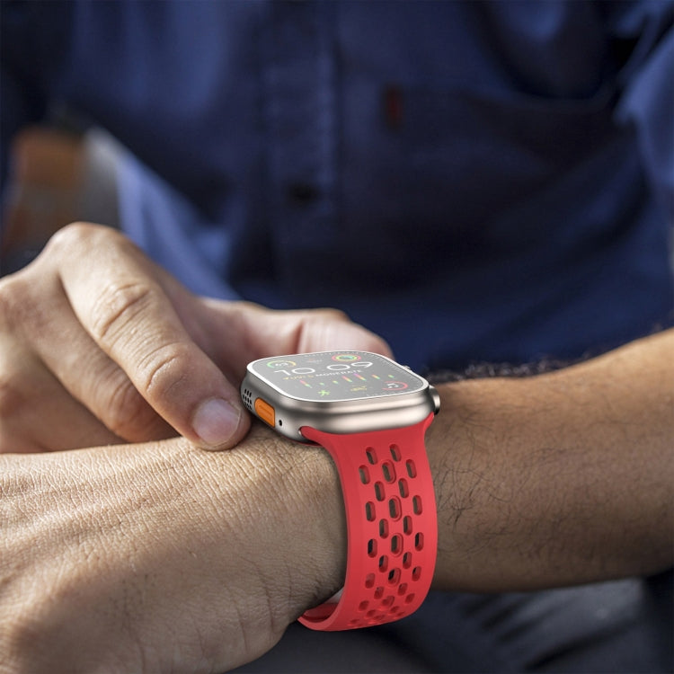 For Apple Watch Series 7 45mm Oval Holes Fluororubber Watch Band(Red) - Watch Bands by PMC TechLife | Online Shopping South Africa | PMC TechLife