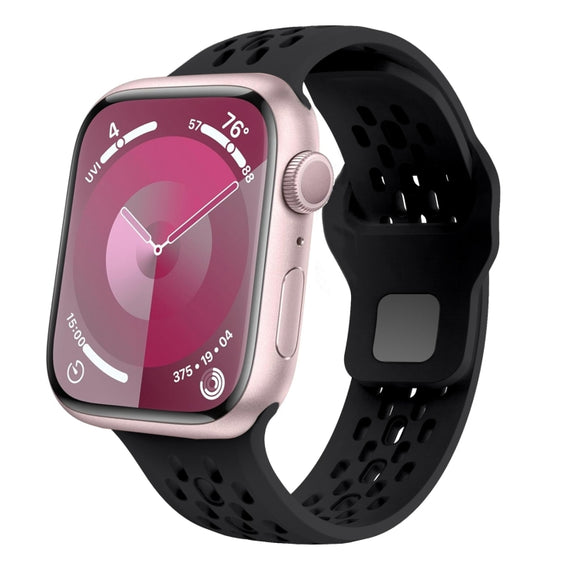 For Apple Watch SE 44mm Oval Holes Fluororubber Watch Band(Black)