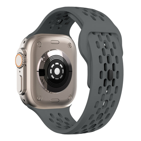 For Apple Watch SE 44mm Oval Holes Fluororubber Watch Band(Dark Grey)