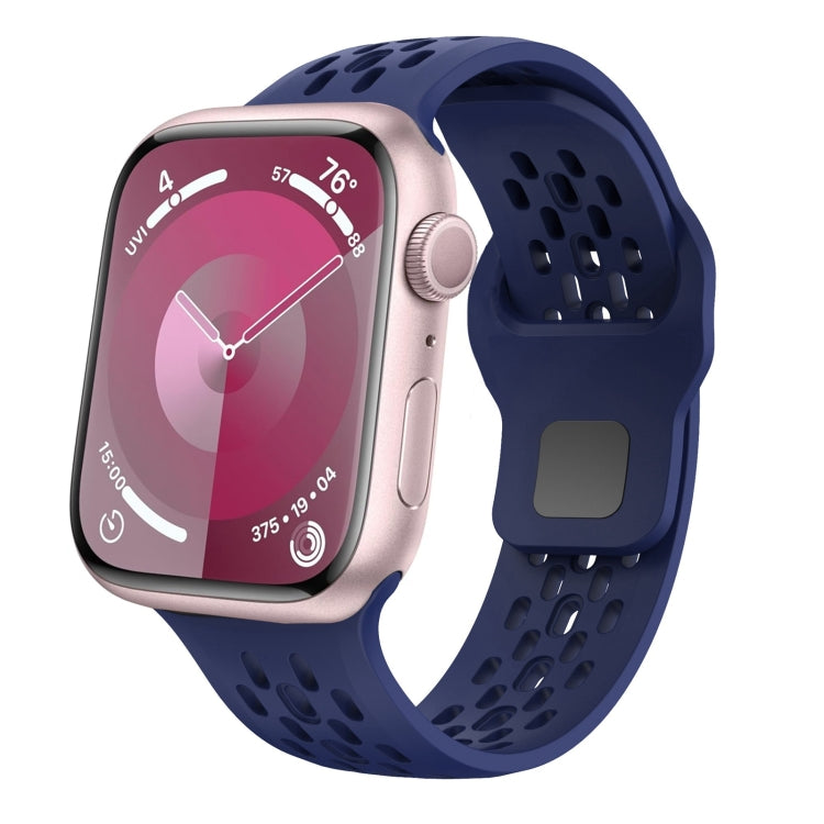 For Apple Watch SE 44mm Oval Holes Fluororubber Watch Band(Midnight Blue) - Watch Bands by PMC TechLife | Online Shopping South Africa | PMC TechLife