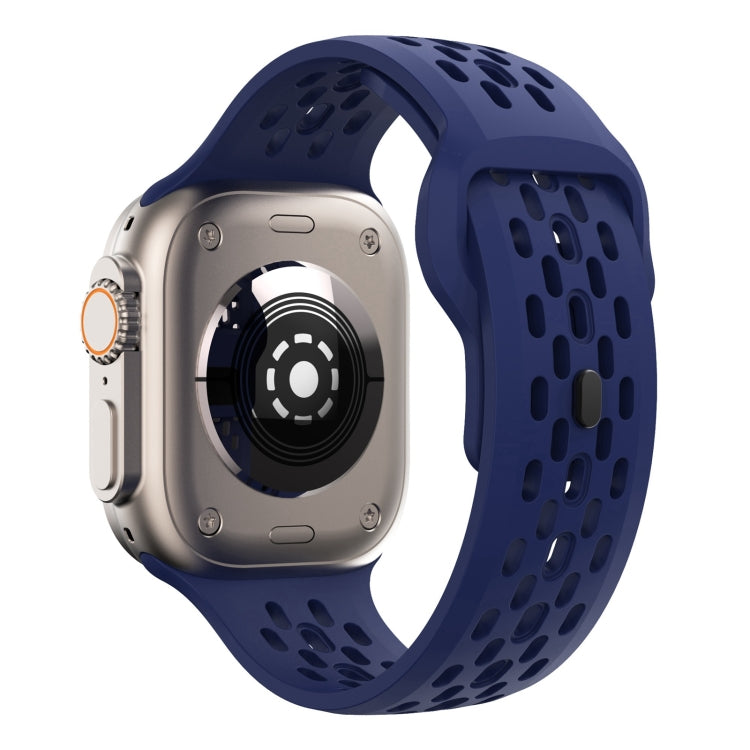 For Apple Watch Series 6 44mm Oval Holes Fluororubber Watch Band(Midnight Blue)
