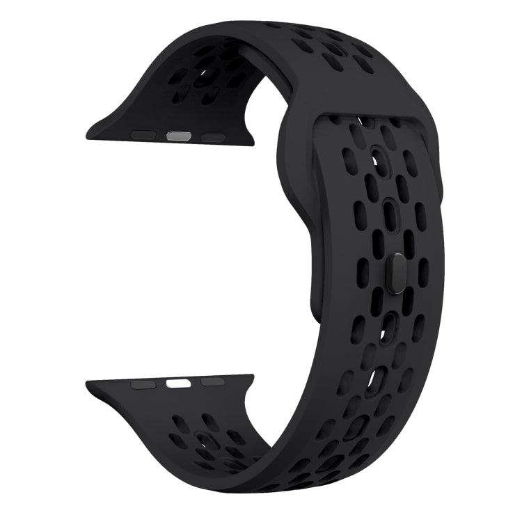 For Apple Watch Series 5 44mm Oval Holes Fluororubber Watch Band(Black)