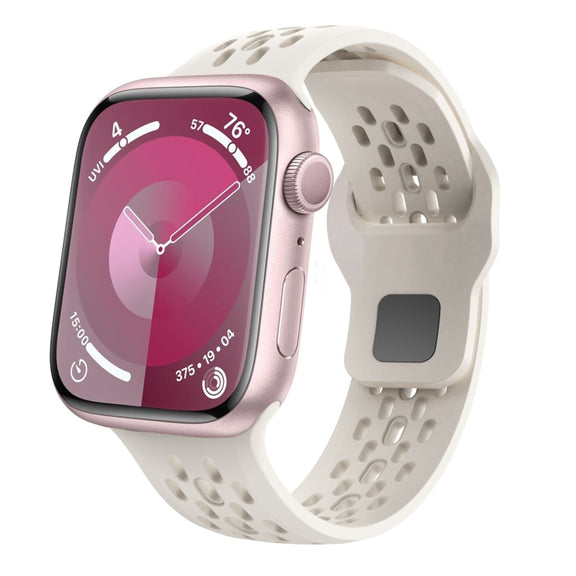 For Apple Watch Series 5 44mm Oval Holes Fluororubber Watch Band(Starlight)