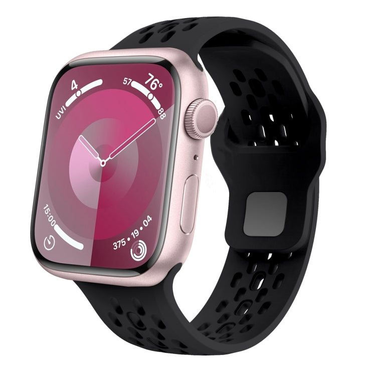 For Apple Watch Series 3 42mm Oval Holes Fluororubber Watch Band(Black) - Watch Bands by PMC TechLife | Online Shopping South Africa | PMC TechLife