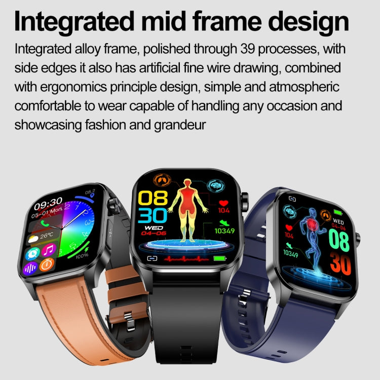 ET580 2.04 inch AMOLED Screen Sports Smart Watch Support Bluethooth Call /  ECG Function(Black Silicone Band)