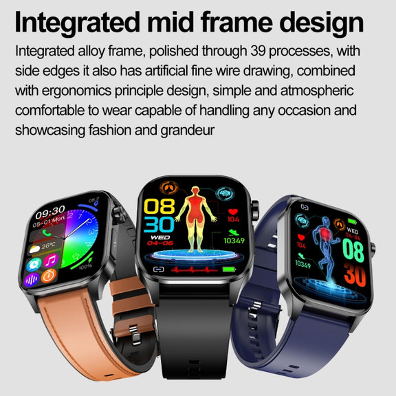 ET580 2.04 inch AMOLED Screen Sports Smart Watch Support Bluethooth Call /  ECG Function(Blue Silicone Band)