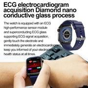 ET580 2.04 inch AMOLED Screen Sports Smart Watch Support Bluethooth Call /  ECG Function(Blue Silicone Band)