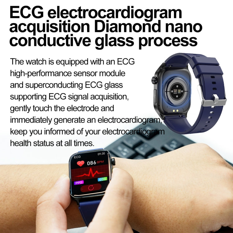 ET580 2.04 inch AMOLED Screen Sports Smart Watch Support Bluethooth Call /  ECG Function(Blue Silicone Band)