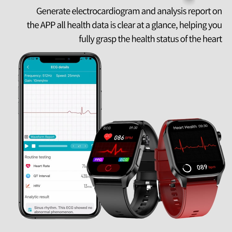 ET580 2.04 inch AMOLED Screen Sports Smart Watch Support Bluethooth Call /  ECG Function(Red Silicone Band) - Smart Watches by PMC TechLife | Online Shopping South Africa | PMC TechLife