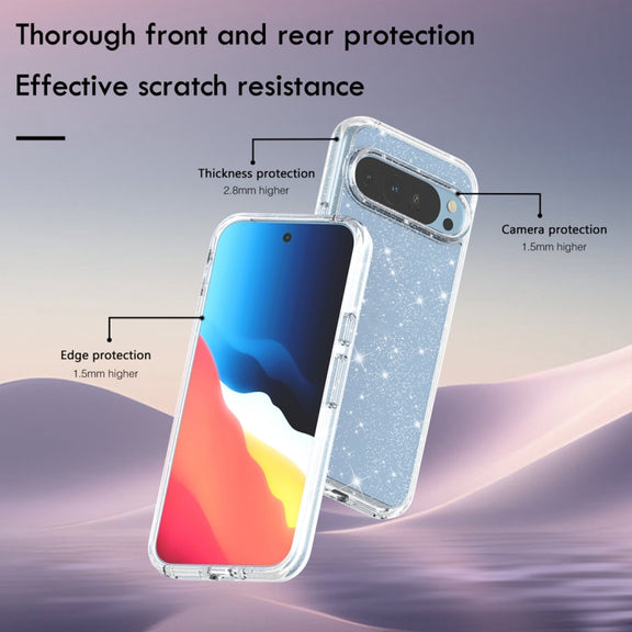 For Google Pixel 9 Terminator Style Shockproof Phone Case(Glitter White)