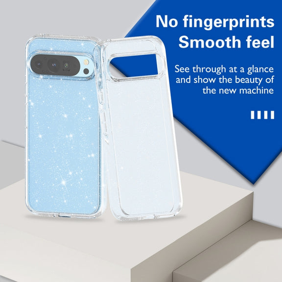 For ?Google Pixel 9 Pro Terminator Style Shockproof Phone Case(Glitter White)