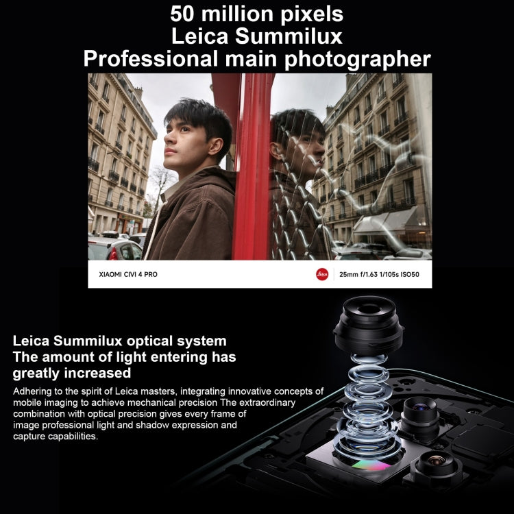 Xiaomi Civi 4 Pro, 12GB+512GB,  6.55 inch Xiaomi HyperOS Snapdragon 8s Gen 3 Octa Core 4nm up to 3.0GHz, NFC, Network: 5G(Black) - free shipping - PMc TechLife - Order now!