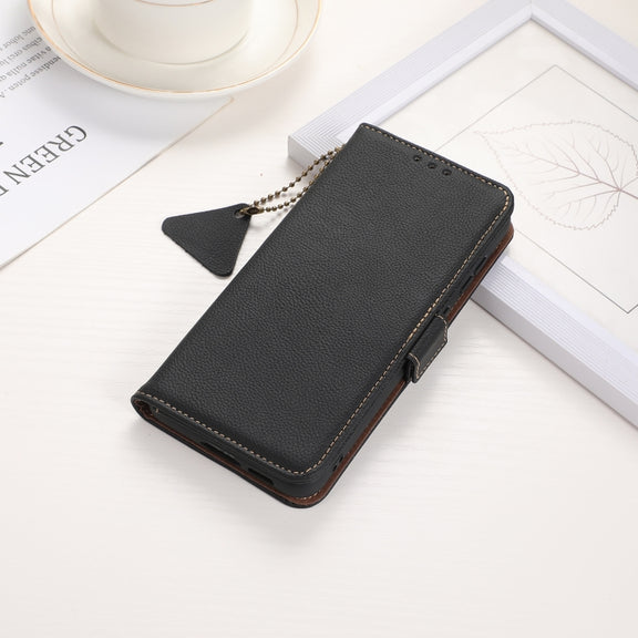 For OnePlus CE4 Lite Side-Magnetic TJ Genuine Leather RFID Phone Case(Black)