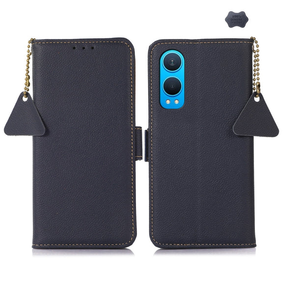 For OnePlus CE4 Lite Side-Magnetic TJ Genuine Leather RFID Phone Case(Blue)