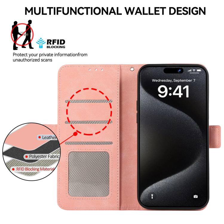 For iPhone 16e ABEEL Frosted Magnetic RFID Leather Phone Case(Pink) - iPhone 16e Cases by PMC TechLife | Online Shopping South Africa | PMC TechLife | Buy Now Pay Later Mobicred